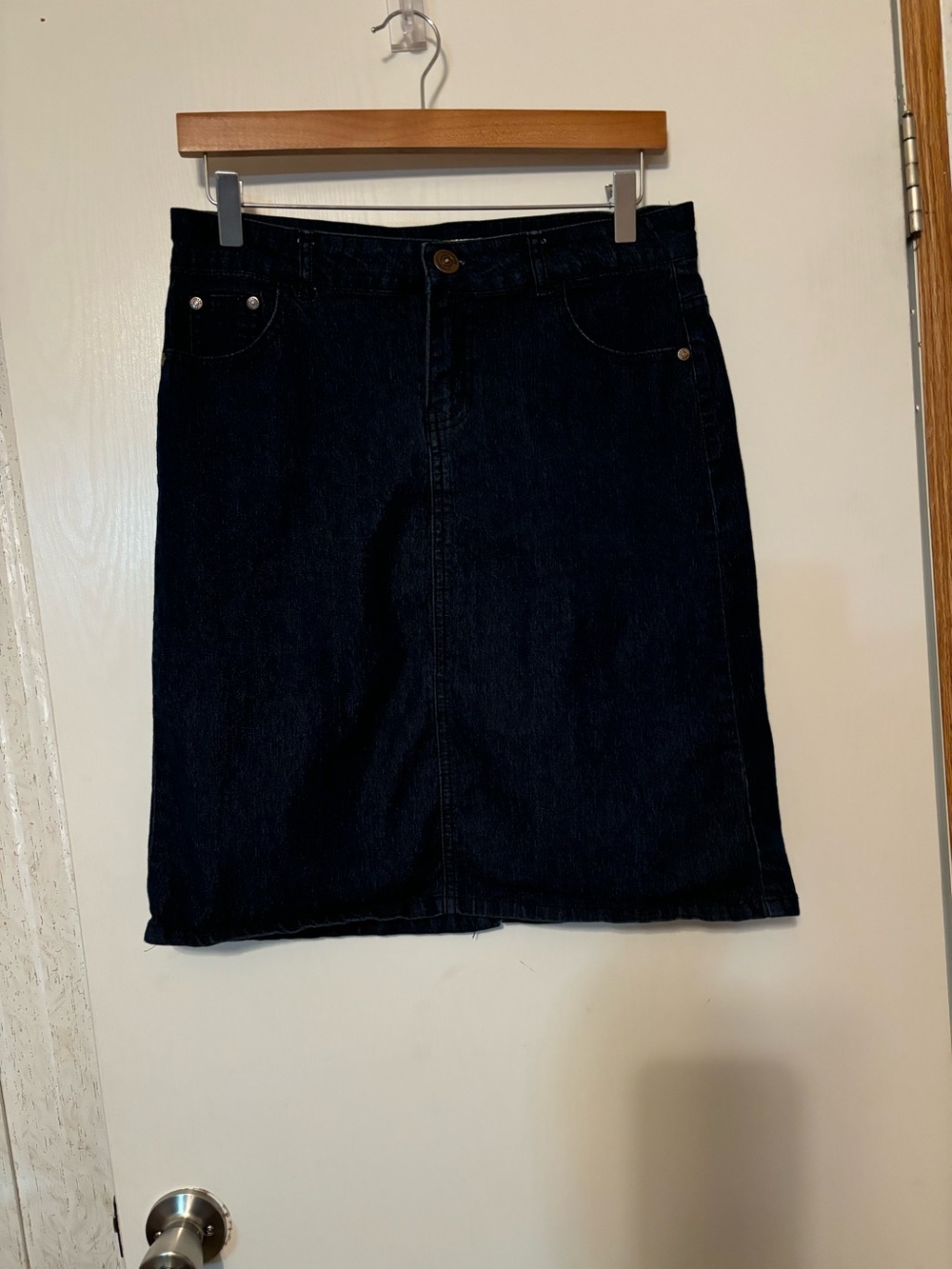 Classic Dark Blue Denim Skirt - Women's Casual Pencil Style